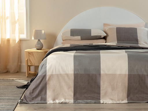 [10033024005] Textured Plaid Duvet Cover Set Pack Timeless (160x220cm, Beige, ForOnePerson)