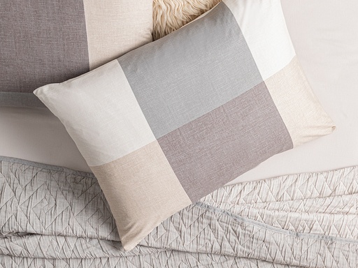 [10034477002] Textured Plaid Pillowcase Timeless (Beige)