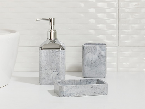 [10029030001] Marble Bathroom Set Timeless (17.5x6.5x6.5cm+9x6.5x6.5cm+1, Gray, Plastic)