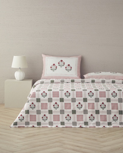 [10045236003] Floral Grid Duvet Cover Set pack Ornate Retro