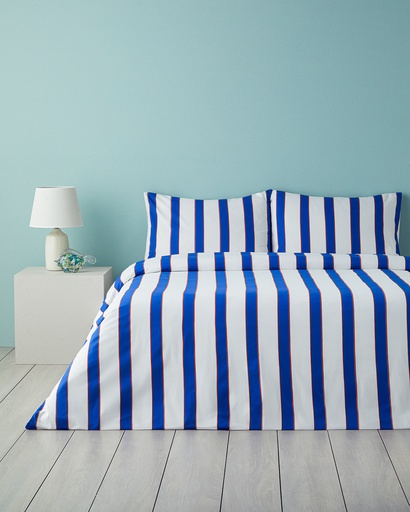 [10042848001] Marine Stripe Duvet Cover Set  pack Jolly Marine (160x220cm, Orange - Navy Blue)